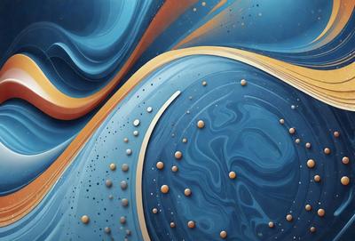 The primary subject of the image is a blue and orange swirl, which is a part of a larger painting. The setting is a blue and orange background, and the visual style appears to be a combination of digital art and illustration. The dominant colors in the image are blue and orange, creating a vibrant and lively atmosphere.