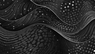 The primary subject of the image is a black and white pattern, which appears to be a digital art or illustration. The setting is a dark background, and the visual style gives the impression of a painting or drawing. The colors and mood of the image are predominantly black and white, creating a sense of depth and contrast.