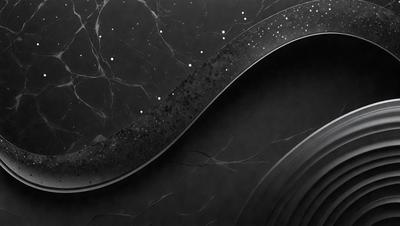 The primary subject of the image is a black and white photograph of a marble surface. The setting is a dark room, and the visual style is a black and white photo. The colors and mood of the image are predominantly dark and moody, with the marble surface being the main focus.