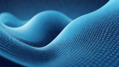 The primary subject of the image is a blue, wavy, and curved surface that resembles a wave or a spiral. The setting is a blue background, and the visual style appears to be a digital art or illustration. The dominant colors are blue and white, creating a calm and soothing atmosphere.