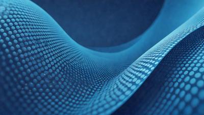 The primary subject of the image is a blue, wavy, and curved surface, which appears to be a digital art or illustration. The setting is a dark blue background, and the visual style is a combination of a photo and digital art. The colors and mood of the image are predominantly blue, creating a calm and serene atmosphere.