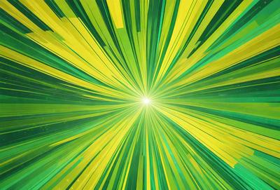 The primary subject of the image is a bright, colorful, and vibrant green and yellow light. The light appears to be a sun or a light source, and it is the main focus of the image. The setting is a brightly colored, green and yellow background, which adds to the overall atmosphere of the image. The visual style of the image is a combination of digital art and illustration, creating a unique and eye-catching pattern. The colors and mood of the image are lively, energetic, and