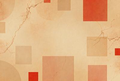 The primary subject of the image is a square with a red background. The setting is a wall with a pattern of squares, and the visual style is a combination of photo and digital art. The dominant colors are red and orange, creating a warm and vibrant atmosphere.