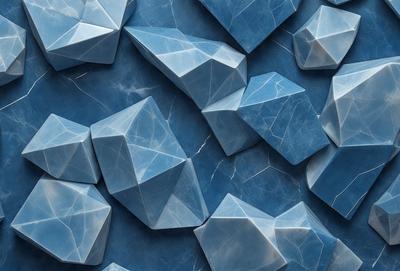 The primary subject of the image is a blue and white patterned surface, which appears to be a blue marble or a blue and white checkered pattern. The setting is a blue background, which complements the blue and white pattern. The visual style of the image is a combination of a photo and digital art, as it features a close-up view of the patterned surface. The colors and mood of the image are predominantly blue and white, creating a clean and modern atmosphere.