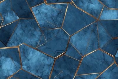 The primary subject of the image is a blue and gold patterned tile. The setting is a blue and gold patterned tile, which serves as the background. The visual style is a close-up of the tile, showcasing its intricate design. The dominant colors are blue and gold, creating a warm and inviting atmosphere.