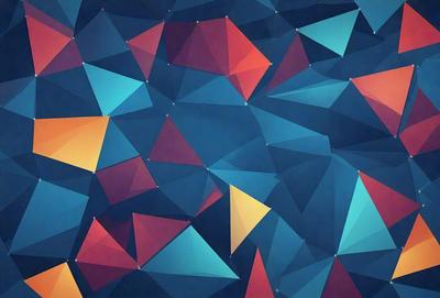 The primary subject of the image is a blue and red geometric pattern. The setting is a blue background, and the visual style appears to be a digital art or illustration. The dominant colors are blue and red, creating a vibrant and lively atmosphere.