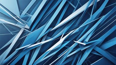 The primary subject of the image is a blue and white geometric pattern, which appears to be a digital art or illustration. The setting is a blue background, and the visual style is a combination of digital art and illustration. The dominant colors are blue and white, creating a calm and soothing atmosphere.