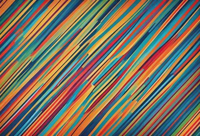 The primary subject of the image is a colorful striped pattern, which is displayed on a blue background. The visual style of the image is a combination of photo and digital art, creating a vibrant and lively atmosphere. The dominant colors in the image are blue, red, yellow, and green, which contribute to the overall mood of the scene.