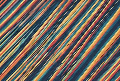 The primary subject of the image is a colorful, abstract pattern featuring a mix of blue, orange, and yellow colors. The setting is a wall, and the visual style appears to be a combination of digital art and illustration. The overall atmosphere is vibrant and lively, with the colors creating a sense of energy and movement.