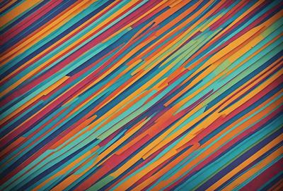The primary subject of the image is a colorful, abstract pattern featuring a mix of blue, orange, green, and yellow colors. The setting is a wall, and the visual style appears to be a combination of digital art and illustration. The dominant colors and overall atmosphere of the image are vibrant, lively, and energetic.