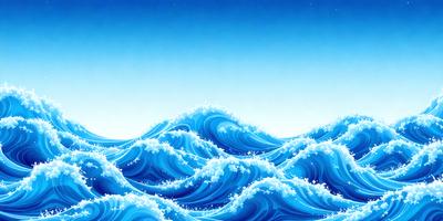 The primary subject of the image is a large body of blue ocean water. The setting is a vast expanse of water, with no visible land or other objects. The visual style is a digital art or illustration, as the water appears to be a digital rendering rather than a photograph. The colors and mood of the image are predominantly blue, creating a serene and calming atmosphere.