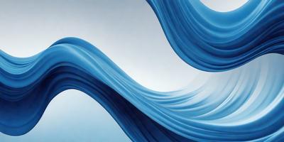 The primary subject of the image is a large, flowing blue wave. The wave is the main focus of the image, and it is depicted in a visually striking manner. The setting is a white background, which provides a clean and minimalist appearance. The visual style of the image is a combination of digital art and illustration, creating a dynamic and engaging scene. The dominant colors in the image are blue and white, which contribute to a calming and serene atmosphere.