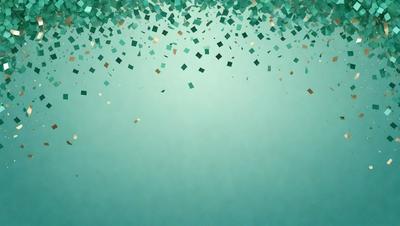 The primary subject of the image is a green background with a pattern of gold and green squares. The setting is a blue ocean, and the visual style is a digital art or illustration. The dominant colors are green, gold, and blue, creating a calm and serene atmosphere.