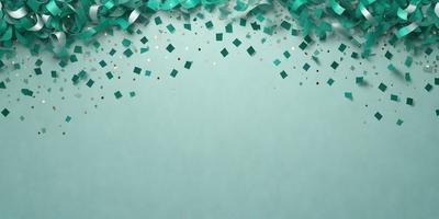 The primary subject of the image is a blue wall with a pattern of green and gold confetti. The setting is a room with a blue background, and the visual style is a digital art or illustration. The dominant colors are blue, green, and gold, creating a calm and soothing atmosphere.