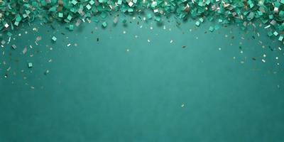 The primary subject of the image is a blue background with a pattern of green and white confetti. The setting is a blue ocean, and the visual style is a digital art or illustration. The dominant colors are blue, green, and white, creating a calm and serene atmosphere.