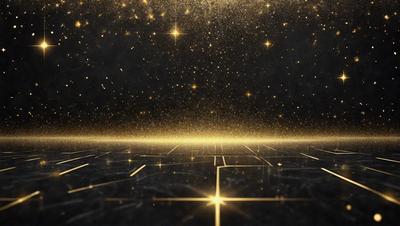 The primary subject of the image is a starry night sky. The setting is a black background, which contrasts with the bright stars. The visual style is a digital art or illustration, creating a sense of depth and dimension. The colors and mood are predominantly dark and mysterious, with the stars providing a sense of wonder and exploration.