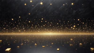 The primary subject of the image is a starry night sky with a black background. The setting is a dark, star-filled night, and the visual style is a digital art or illustration. The colors and mood of the image are predominantly dark and moody, with the stars providing a sense of depth and mystery.