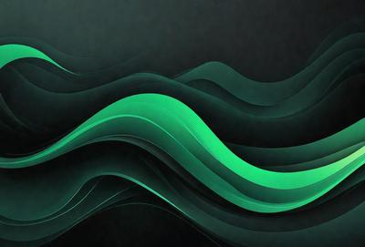 The primary subject of the image is a green wave or water pattern. The setting is a dark background, which contrasts with the green wave. The visual style is a digital art or illustration, as the wave appears to be a digital creation. The dominant colors are green, and the overall atmosphere is calm and serene.