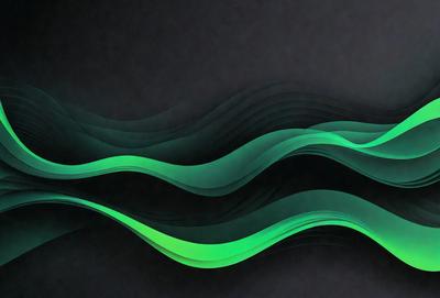 The primary subject of the image is a green wave or flowing pattern. The setting is a dark background, which contrasts with the bright green color of the wave. The visual style appears to be a digital art or illustration, as the wave is depicted in a smooth and flowing manner. The colors and mood of the image are predominantly green, creating a sense of calmness and tranquility.