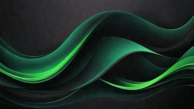 The primary subject of the image is a green, curved, and swirling design. The setting is a dark background, which contrasts with the vibrant green color of the design. The visual style appears to be a digital art or illustration, as the design is intricate and detailed. The colors and mood of the image are predominantly green, creating a sense of calmness and tranquility.