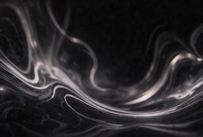 The primary subject of the image is a glass bowl, which is placed on a black surface. The setting is a dark room, and the visual style appears to be a combination of a photo and digital art. The colors in the image are predominantly black and white, giving it a moody and dramatic atmosphere.