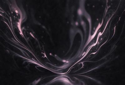 The primary subject of the image is a large, curved, and swirling mass of pink and purple liquid. The setting is a dark background, which contrasts with the vibrant colors of the liquid. The visual style appears to be a combination of a photo and digital art, creating a unique and captivating scene. The colors and mood of the image are predominantly pink and purple, giving it a sense of depth and intrigue.