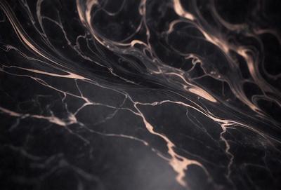The primary subject of the image is a marble surface with a pattern of swirls and waves. The setting is a dark room, and the visual style is a close-up of the marble surface. The colors and mood of the image are predominantly dark, with the marble surface being the main focus.