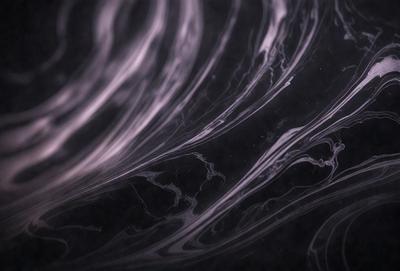 The primary subject of the image is a marble-like surface with a pattern of swirls and waves. The setting is a dark background, which contrasts with the light-colored swirls. The visual style is a combination of a photo and digital art, creating a unique and intricate design. The colors and mood of the image are predominantly dark, with the swirls and waves providing a sense of depth and movement.
