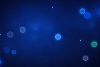 The primary subject of the image is a group of blue orbs floating in a dark blue sky. The setting is a night sky, and the visual style appears to be a digital art or illustration. The colors and mood of the image are predominantly dark and moody, with the blue orbs contrasting against the black background.