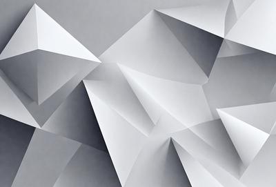 The primary subject of the image is a large, white, geometric pattern. The pattern is composed of multiple triangles, creating a visually striking and complex design. The setting is a gray background, which contrasts with the white pattern, emphasizing its intricate details. The visual style of the image is a combination of digital art and illustration, showcasing the artist's skill in creating a visually appealing and unique design. The colors and mood of the image are predominantly white and gray, giving it a clean