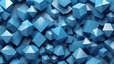 The primary subject of the image is a large collection of blue triangles. These triangles are arranged in various orientations and sizes, creating a visually interesting and dynamic scene. The setting is a blue background, which complements the blue triangles and adds to the overall visual style. The image appears to be a digital art or illustration, showcasing the artist's creativity and skill in designing and arranging the triangles. The dominant colors in the image are blue, which creates a calm and soothing atmosphere.