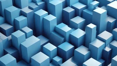 The primary subject of the image is a blue and white pattern of cubes, which are arranged in a visually appealing manner. The setting is a blue background, which complements the blue and white color scheme of the cubes. The visual style of the image is a digital art or illustration, as it is a well-crafted and detailed design. The colors and mood of the image are predominantly blue and white, creating a sense of calmness and order.