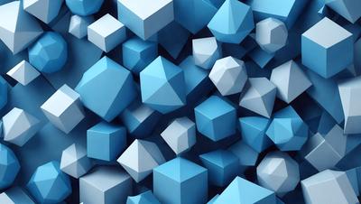 The primary subject of the image is a large collection of blue geometric shapes, which are arranged in a visually appealing manner. The setting is a blue background, which complements the blue geometric shapes. The visual style of the image is a combination of digital art and illustration, creating a vibrant and engaging scene. The dominant colors in the image are blue, which creates a calm and soothing atmosphere.