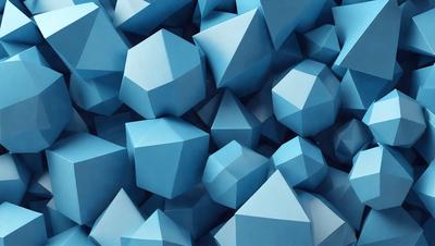 The primary subject of the image is a large collection of blue geometric shapes, which are arranged in a visually appealing manner. The setting is a blue background, which provides a contrasting and complementary color to the shapes. The visual style of the image is a combination of photo and digital art, as it appears to be a close-up of the shapes, yet the colors and arrangement are consistent with digital artwork. The dominant colors in the image are blue and white, creating a calm and soothing atmosphere.