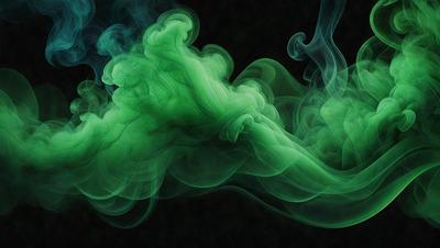 The primary subject of the image is a green smoke or fog, which appears to be a digital art or illustration. The setting is a dark background, and the visual style gives the impression of a surreal or fantastical scene. The dominant colors are green and black, creating a moody and mysterious atmosphere.