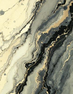 The primary subject of the image is a marble-like pattern with a gold and black color scheme. The setting is a wall, and the visual style appears to be a combination of a photo and digital art. The colors and mood of the image are rich and luxurious, with the gold and black elements creating a sense of sophistication and elegance.