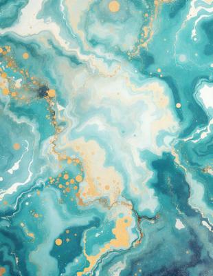 The primary subject of the image is a painting of a blue and gold ocean scene. The setting is a blue and white ocean with a gold background. The visual style is a painting, and the colors and mood are predominantly blue and gold, creating a serene and calming atmosphere.