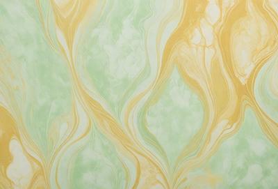 The primary subject of the image is a wall with a green and yellow striped pattern. The setting is a room with a green and yellow wallpaper. The visual style is a patterned wallpaper, and the colors and mood are vibrant and lively.