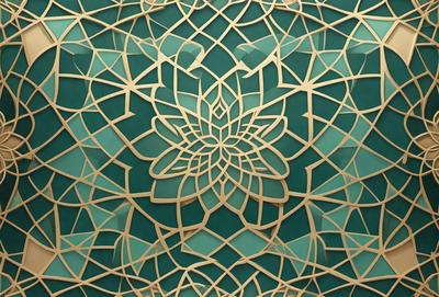 The primary subject of the image is a beautifully designed wooden pattern, which features a large flower in the center. The setting is a blue background, which complements the wooden design. The visual style is a combination of digital art and illustration, creating a unique and intricate pattern. The dominant colors are blue and brown, giving the pattern a warm and inviting atmosphere.