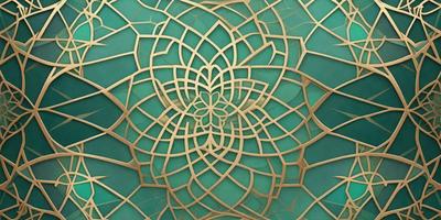The primary subject of the image is a gold and green flower design. The setting is a green background, and the visual style appears to be a combination of digital art and illustration. The dominant colors are gold and green, creating a warm and vibrant atmosphere.