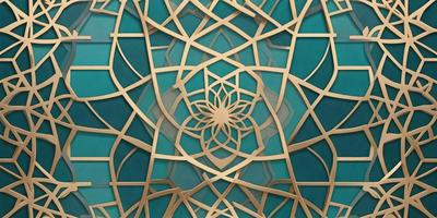 The primary subject of the image is a decorative design featuring a blue background and a gold pattern. The design appears to be a combination of a wooden lattice and a blue and gold geometric pattern. The setting is a wall, and the visual style is a combination of a photo and digital art. The colors and mood of the image are predominantly blue and gold, creating a sense of elegance and sophistication.
