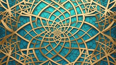 The primary subject of the image is a gold and blue patterned design. The setting is a blue background, and the visual style appears to be a combination of digital art and illustration. The colors and mood of the image are predominantly blue and gold, creating a sense of elegance and sophistication.