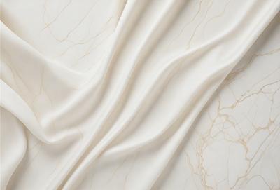 The primary subject of the image is a white sheet of fabric, possibly a tablecloth or a curtain. The setting is a white background, which provides a clean and minimalist appearance. The visual style is a close-up of the fabric, showcasing its texture and details. The colors and mood of the image are predominantly white, giving it a clean and serene atmosphere.