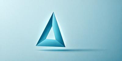 The primary subject of the image is a blue triangle. The setting is a blue background, which creates a contrasting and visually appealing scene. The visual style is a digital art or illustration, as the triangle appears to be a 3D model or a graphic design element. The colors and mood of the image are predominantly blue, giving it a calm and serene atmosphere.