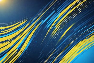 The primary subject of the image is a blue and yellow patterned background. The setting is a blue wall with a yellow and blue design. The visual style is a digital art or illustration, creating a vibrant and colorful atmosphere. The dominant colors are blue and yellow, which contribute to a lively and energetic mood.