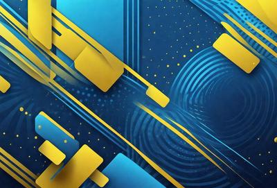 The primary subject of the image is a blue and yellow background with a pattern of yellow and blue squares. The setting is a digital artwork, and the visual style is a combination of digital art and illustration. The dominant colors are blue and yellow, creating a vibrant and lively atmosphere.