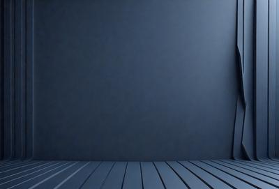 The primary subject of the image is a wall with a blue background. The setting is a room with a wooden floor. The visual style is a photo, and the dominant colors are blue and gray. The overall atmosphere is calm and serene.