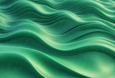 The primary subject of the image is a large, green, wavy surface that resembles a wave or a water ripple. The setting is a green background, which adds to the overall atmosphere of the image. The visual style is a combination of photo and digital art, creating a unique and interesting visual effect. The colors and mood of the image are predominantly green, giving it a calm and soothing appearance.
