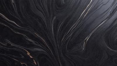 The primary subject of the image is a close-up of a black and gold marbled surface, which appears to be a piece of wood. The setting is a dark room, and the visual style is a close-up of the marbled surface. The colors and mood of the image are predominantly dark, with the gold and black colors creating a striking contrast.