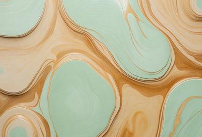 The primary subject of the image is a large, intricate, and colorful design on a wall. The setting is a room with a blue wall, and the visual style appears to be a combination of digital art and illustration. The dominant colors in the design are blue and brown, creating a warm and inviting atmosphere. The overall mood of the image is one of creativity and artistic expression.